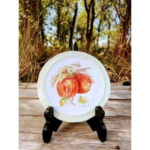 Vintage Porcelain Tea Trivet Hot Plate Hand Painted Peaches